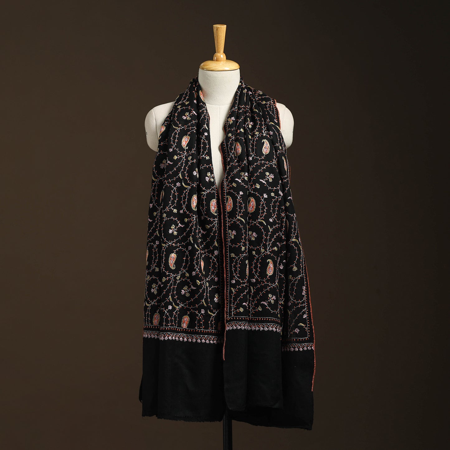 Black - sozni heavy hand embroidery work kashmiri merino