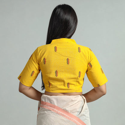 Yellow - Jacquard Weave Cotton Stitched Blouse 02