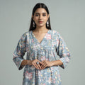 Light Blue - Sanganeri Block Printed Cotton A-Line Kurta