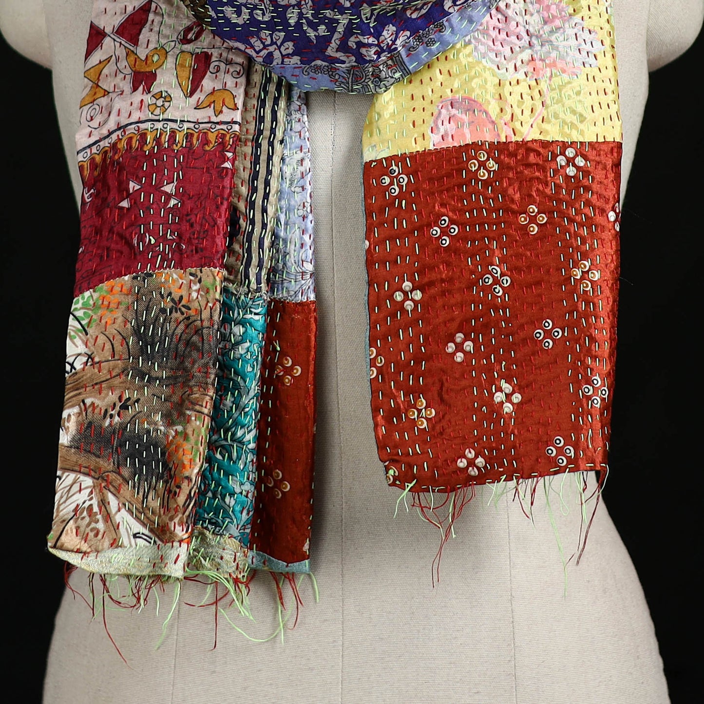 Bengal Kantha Handwork Patchwork Reversible Silk Stole 119
