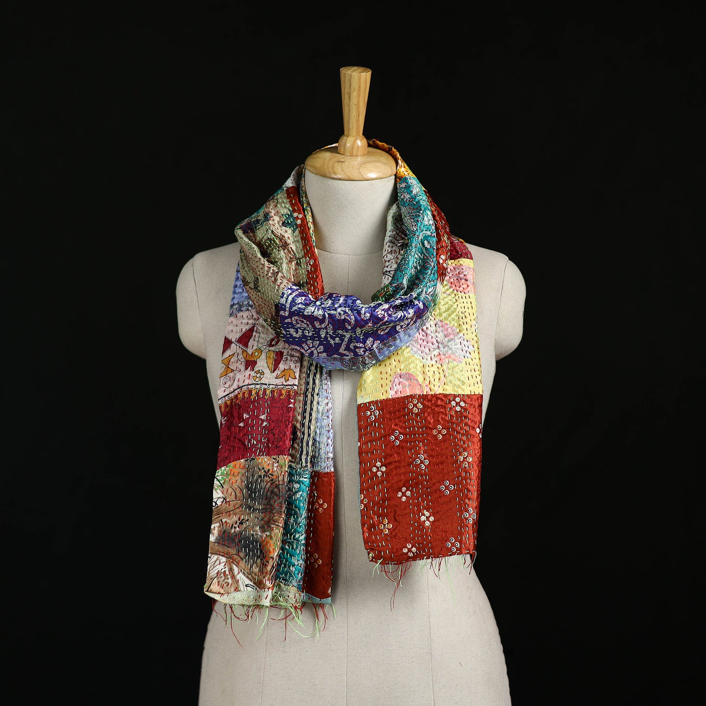 Bengal Kantha Handwork Patchwork Reversible Silk Stole 119