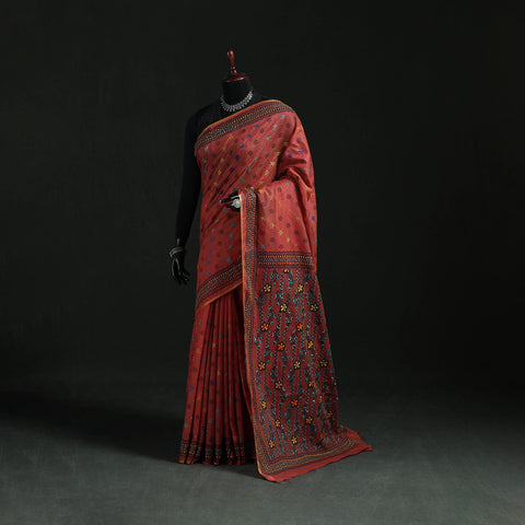 Bengal Kantha Hand Embroidery Silk Cotton Chapa Work Saree 47