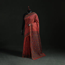 Maroon - Bengal Kantha Hand Embroidery Silk Cotton Chapa Work Saree 47