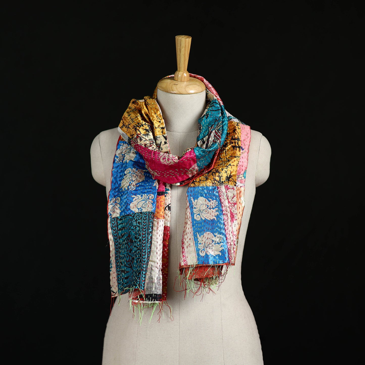 Bengal Kantha Handwork Patchwork Reversible Silk Stole 120