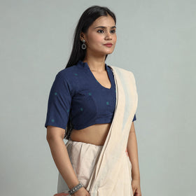 Blue Jacquard Weave Cotton Stitched Blouse 