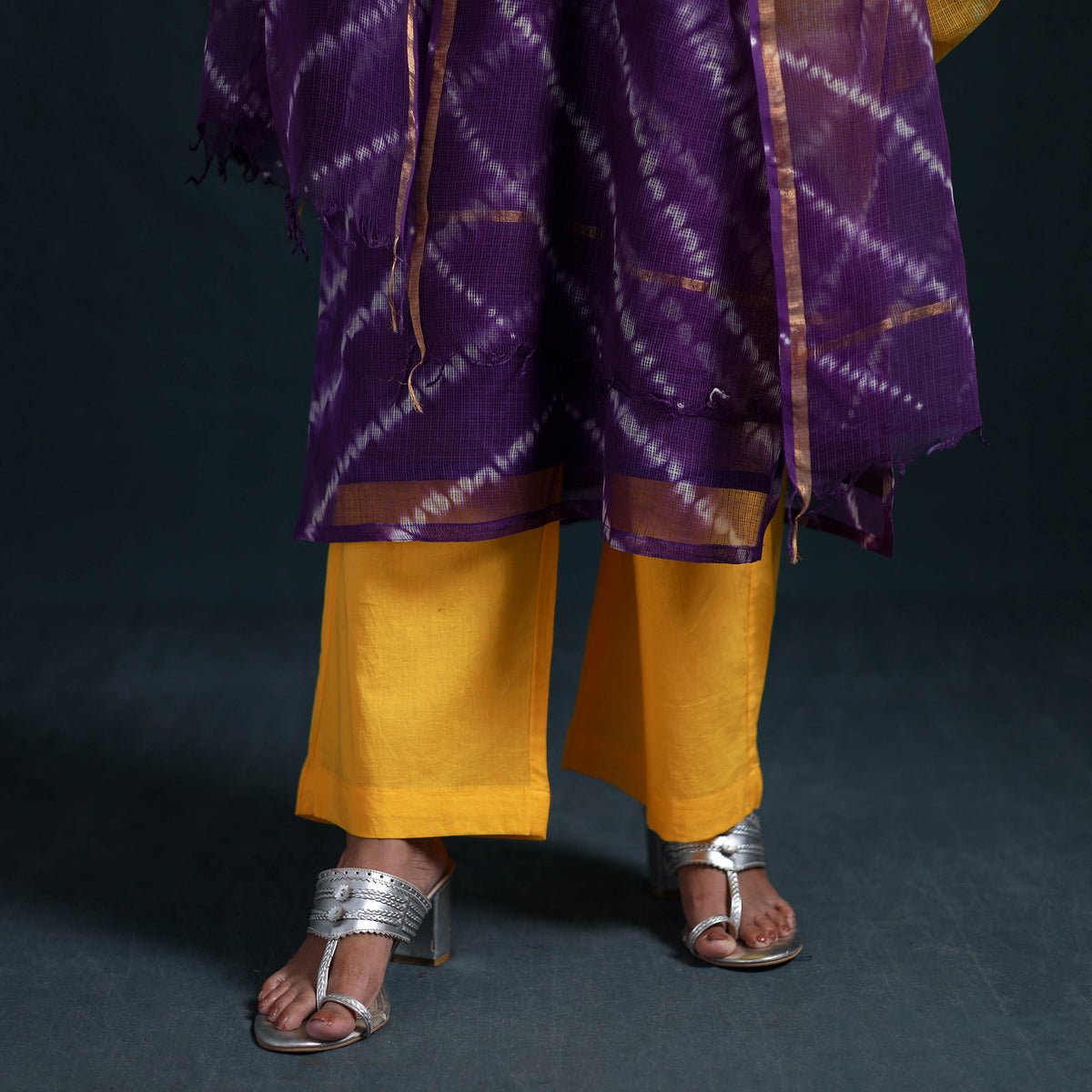 Shibori Tie-Dye Kota Doria Cotton Suit Set with Dupatta for Women 25