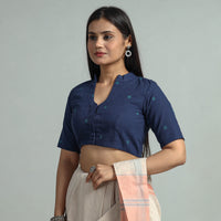 Blue - Jacquard Weave Cotton Stitched Blouse 04