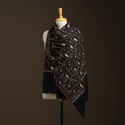 Black - sozni heavy hand embroidery work kashmiri merino