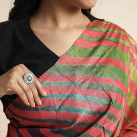  Red Leheriya Tie-Dye Tussar Silk Handloom Saree 