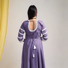 Lace Work Iris Purple Plain Cotton Anarkali Kurta with Dupatta Set