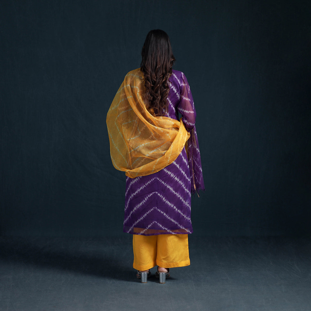 Shibori Tie-Dye Kota Doria Cotton Suit Set with Dupatta for Women 25