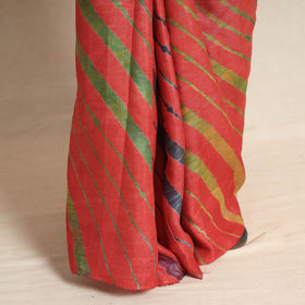  Red Leheriya Tie-Dye Tussar Silk Handloom Saree 