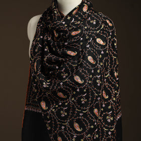 Black - sozni heavy hand embroidery work kashmiri merino