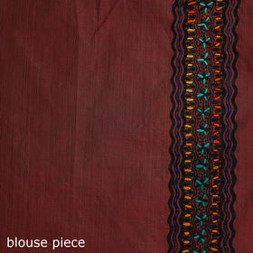 Maroon - Bengal Kantha Hand Embroidery Silk Cotton Chapa Work Saree 47