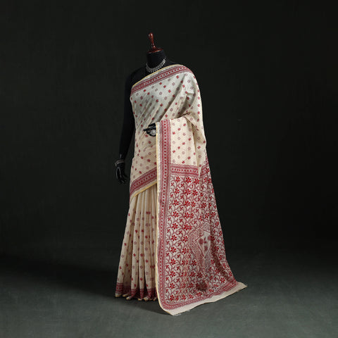 Bengal Kantha Hand Embroidery Silk Cotton Chapa Work Saree 48