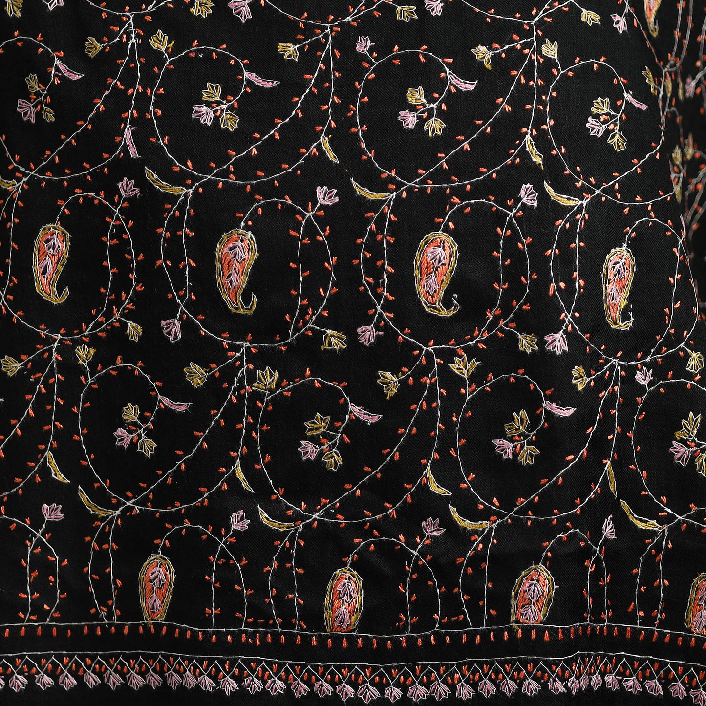 Black - sozni heavy hand embroidery work kashmiri merino