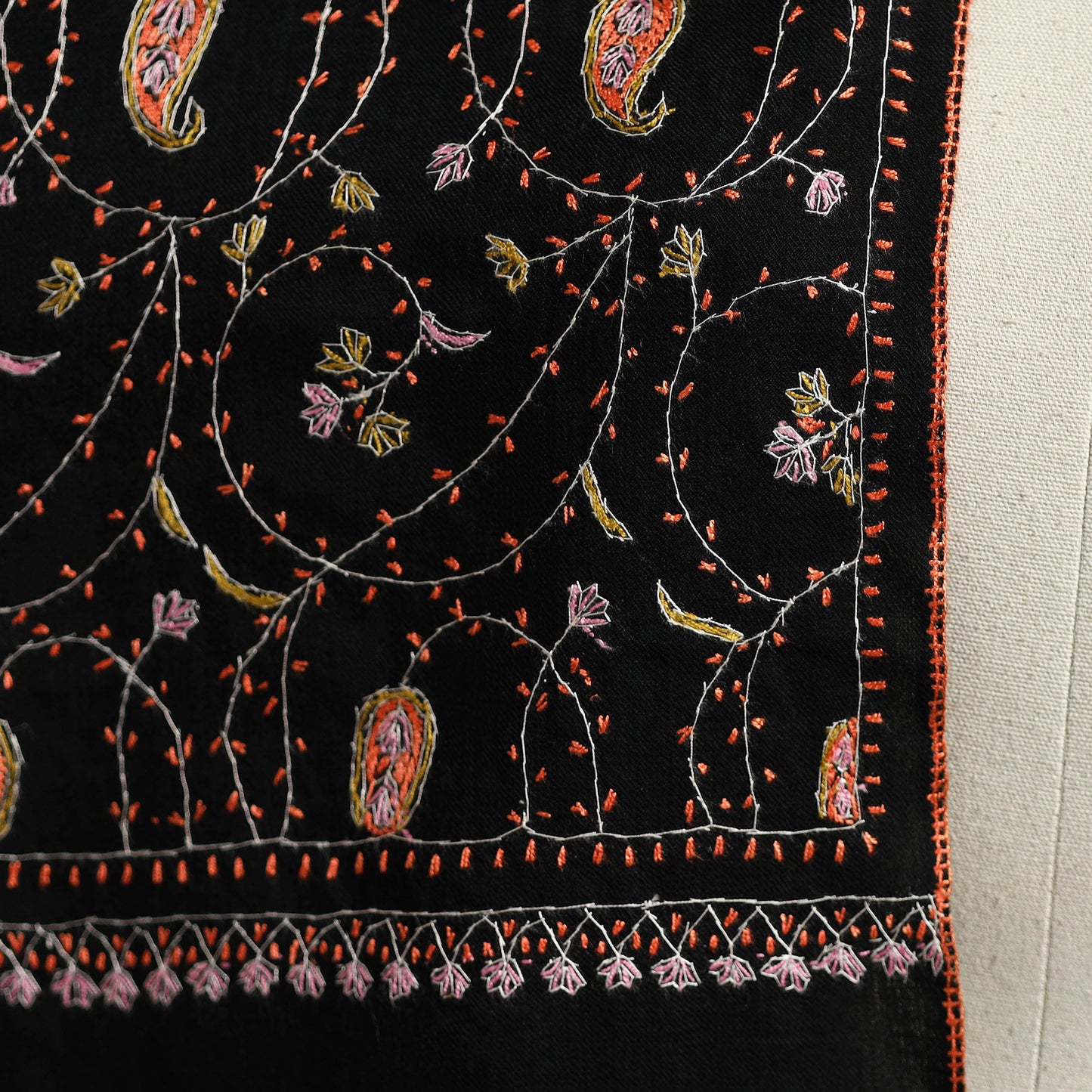 Black - sozni heavy hand embroidery work kashmiri merino