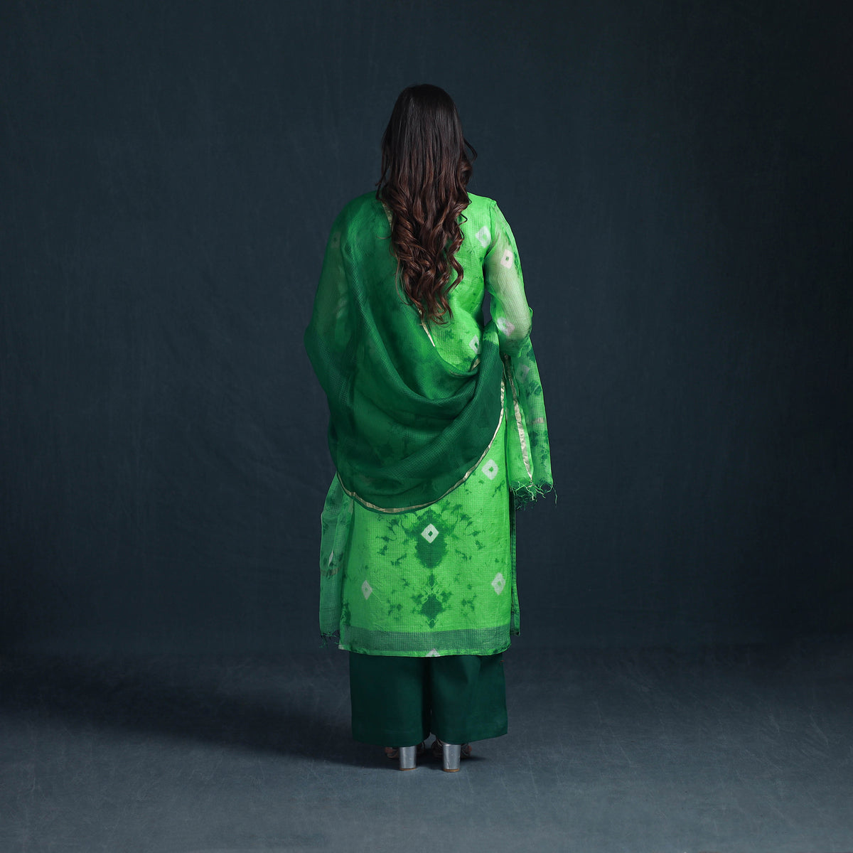 Shibori Tie-Dye Kota Doria Silk Suit Set with Dupatta for Women 24