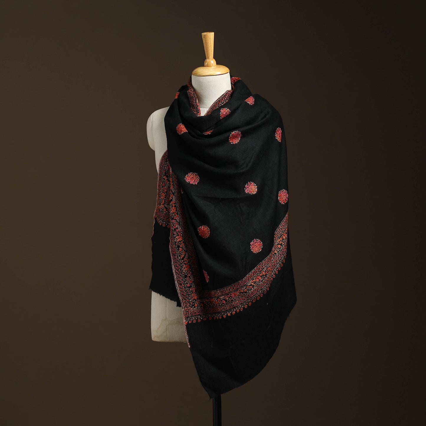 Black - sozni heavy hand embroidery work kashmiri merino