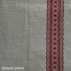 White - Bengal Kantha Hand Embroidery Silk Cotton Chapa Work Saree 48