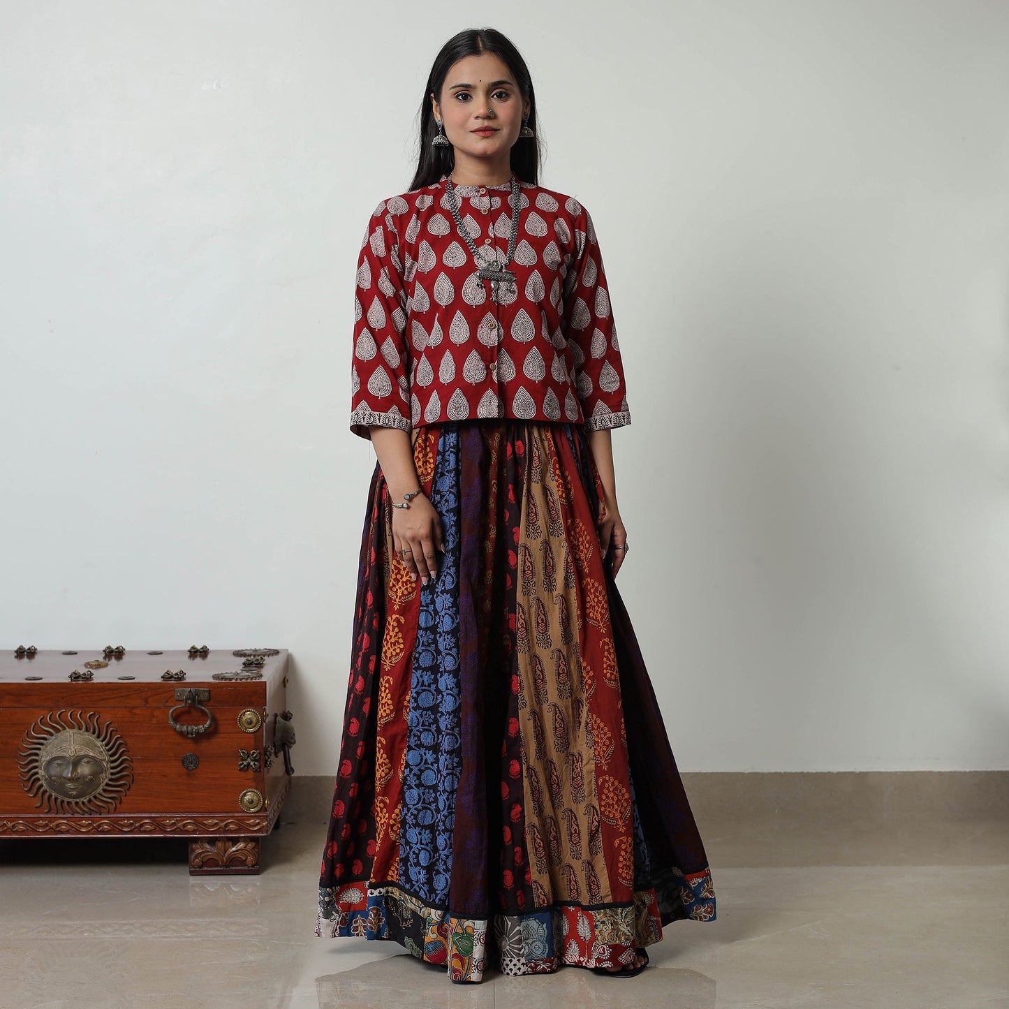 Multicolor - Bagh Print Skirt with 24 Kali Patchwork 04