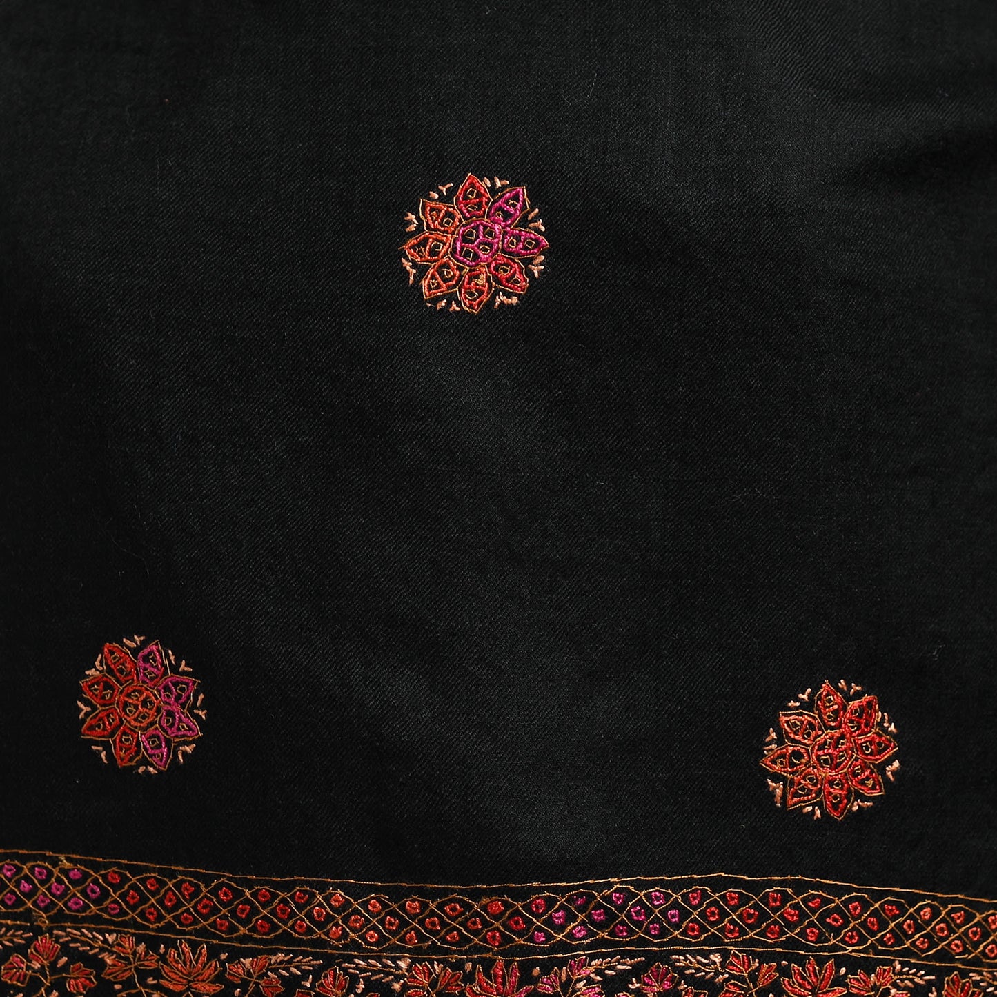 Black - sozni heavy hand embroidery work kashmiri merino