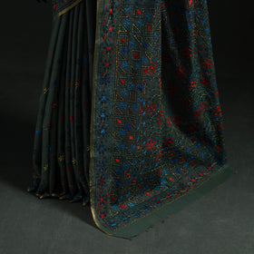 Black - Bengal Kantha Hand Embroidery Silk Cotton Chapa Work Saree 49