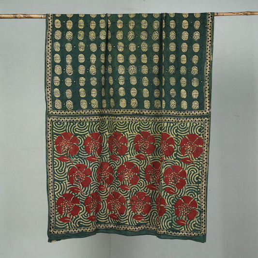 Green - Bindaas Art Block Printed Natural Dyed Cotton Saree