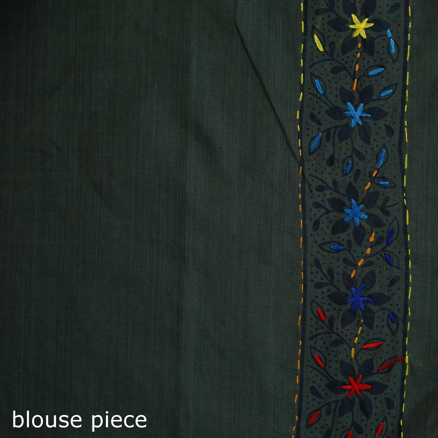 Black - Bengal Kantha Hand Embroidery Silk Cotton Chapa Work Saree 49
