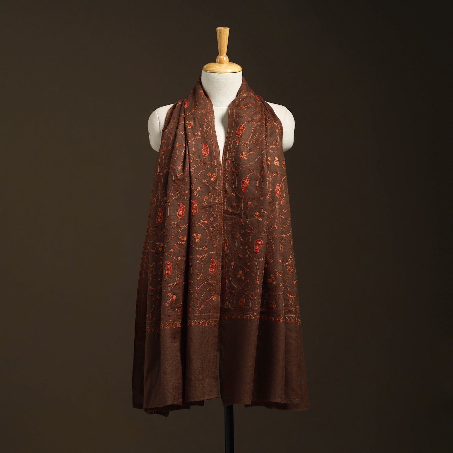 Brown - sozni heavy hand embroidery work kashmiri merino