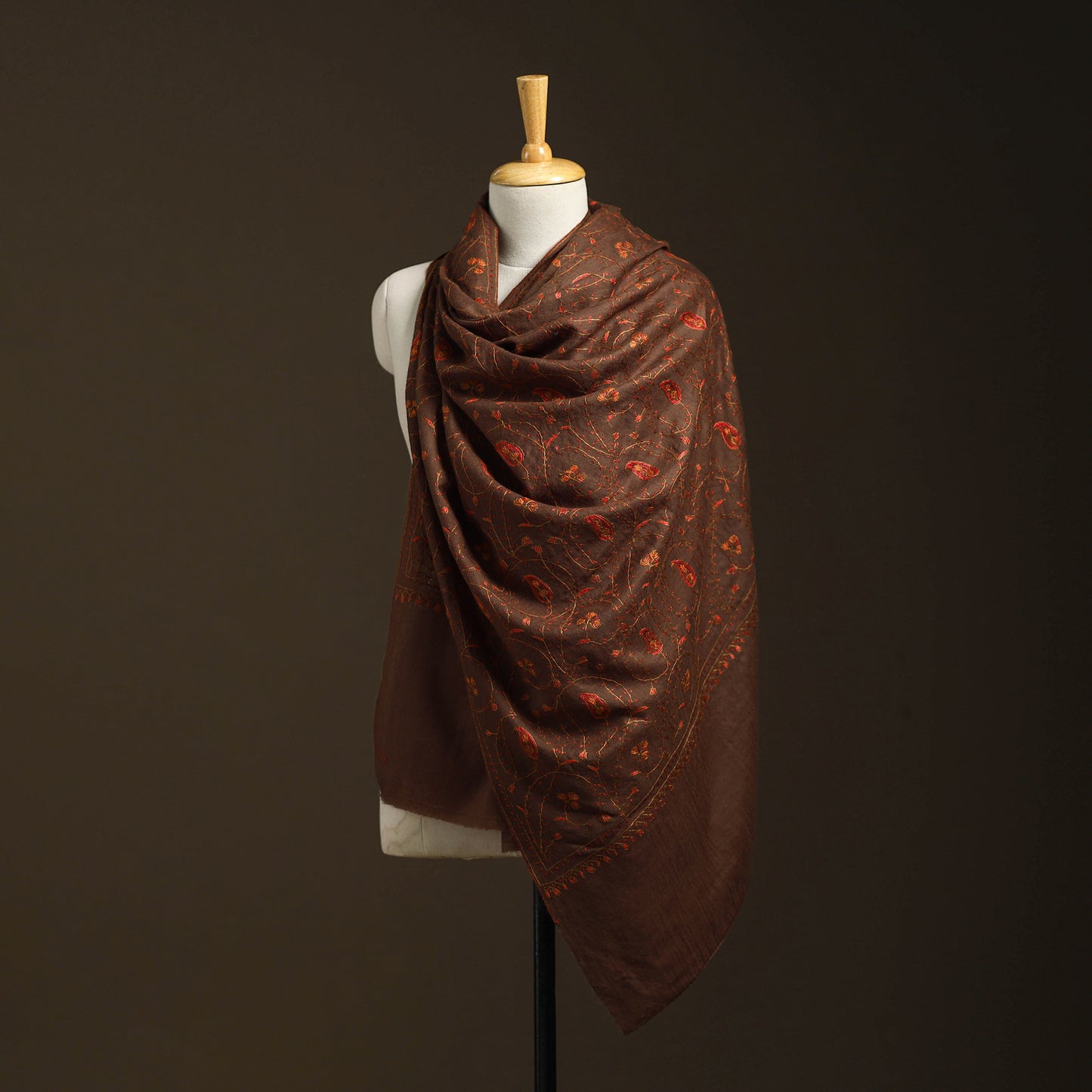 Brown - sozni heavy hand embroidery work kashmiri merino