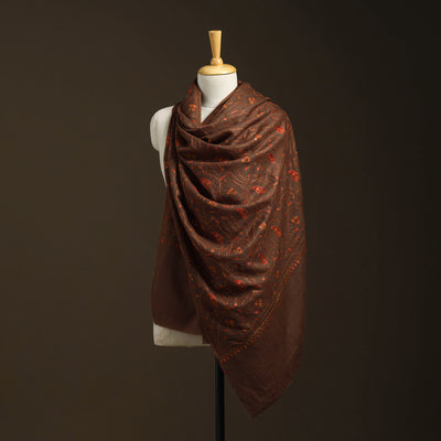 Brown - sozni heavy hand embroidery work kashmiri merino