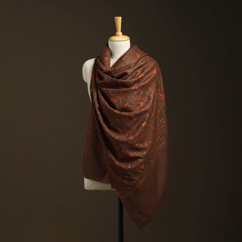 Brown - sozni heavy hand embroidery work kashmiri merino