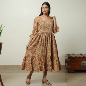 Buy Kalamkari Block Printed Cotton Tiered Dress 10 Online at iTokri.com