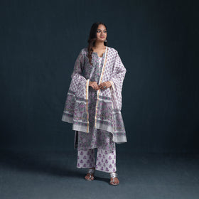 Sequin Work Sanganeri Hand Block Print Chanderi Silk Suit Set with Dupatta for Women 11