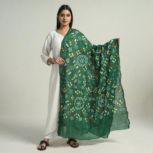 Green - Kutch Bandhani Tie-Dye Cotton Dupatta 53
