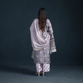 Sequin Work Sanganeri Hand Block Print Chanderi Silk Suit Set with Dupatta for Women 11