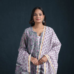 Sequin Work Sanganeri Hand Block Print Chanderi Silk Suit Set with Dupatta for Women 11