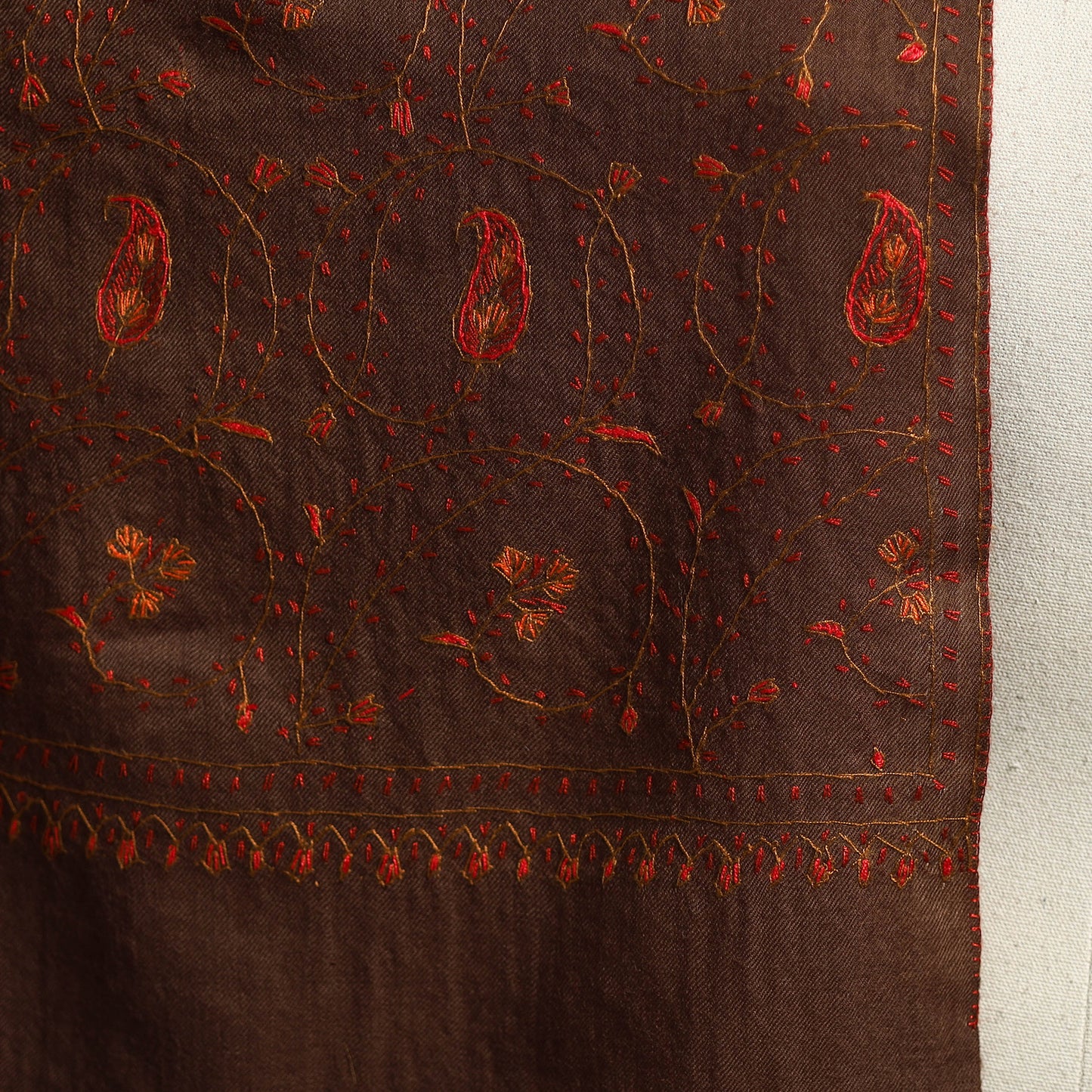 Brown - sozni heavy hand embroidery work kashmiri merino