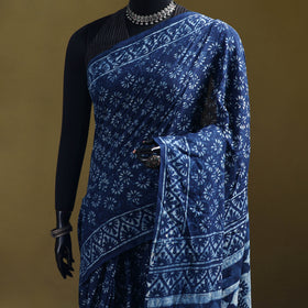 Indigo Bagru Hand Block Print Pure Mul Cotton Ready To Wear Saree 24