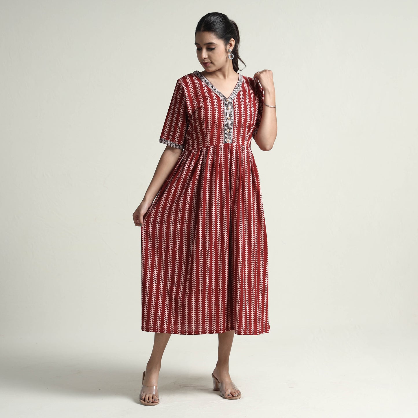 Red - Bagh Block Printed Cotton Dress