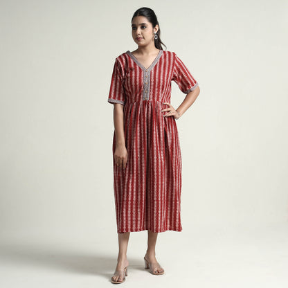 Red - Bagh Block Printed Cotton Dress