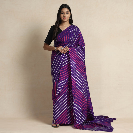 Purple - Leheriya Tie-Dye Mulberry Silk Handloom Saree