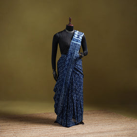 Indigo Bagru Hand Block Print Pure Mul Cotton Ready To Wear Saree 24