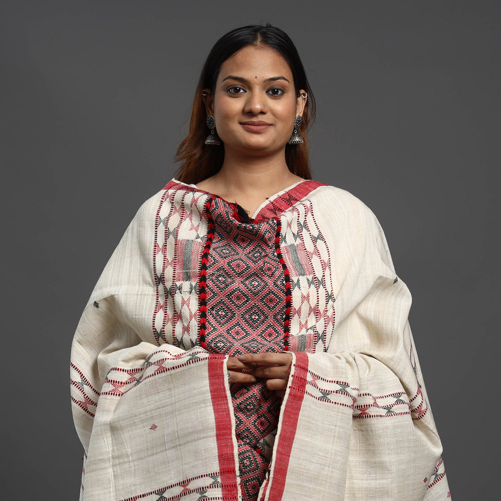 Beige - Assamese Gero Design Mising Eri Silk Handloom Shawl cum Stole