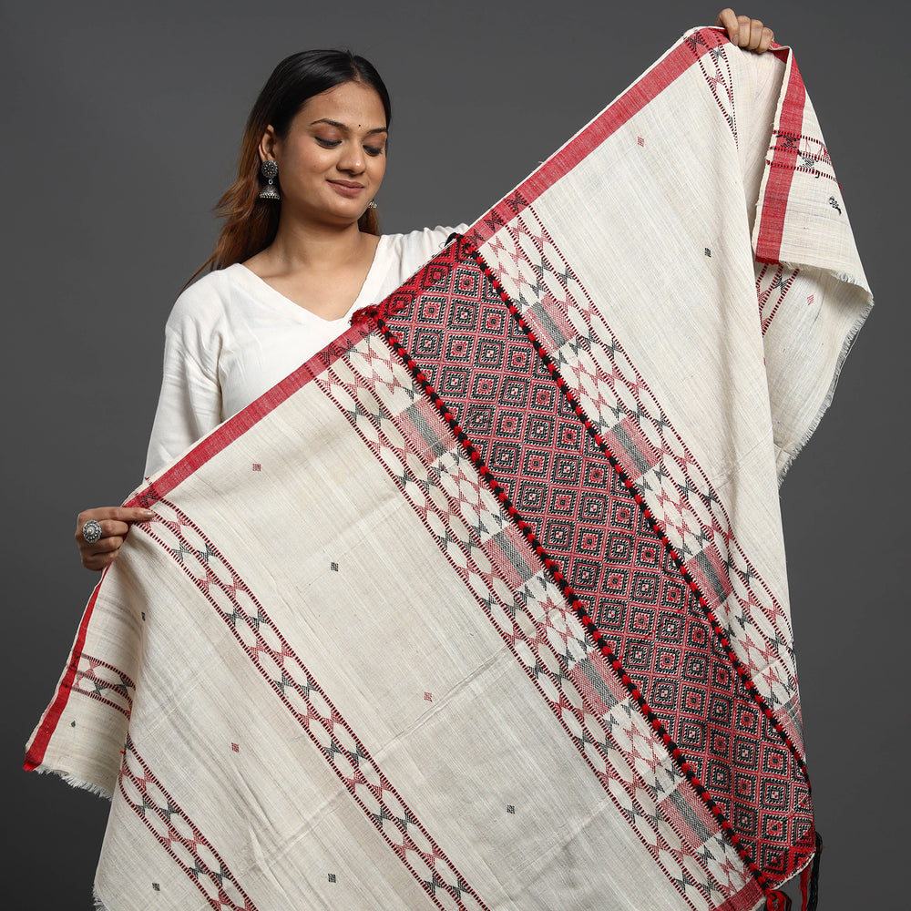 Beige - Assamese Gero Design Mising Eri Silk Handloom Shawl cum Stole