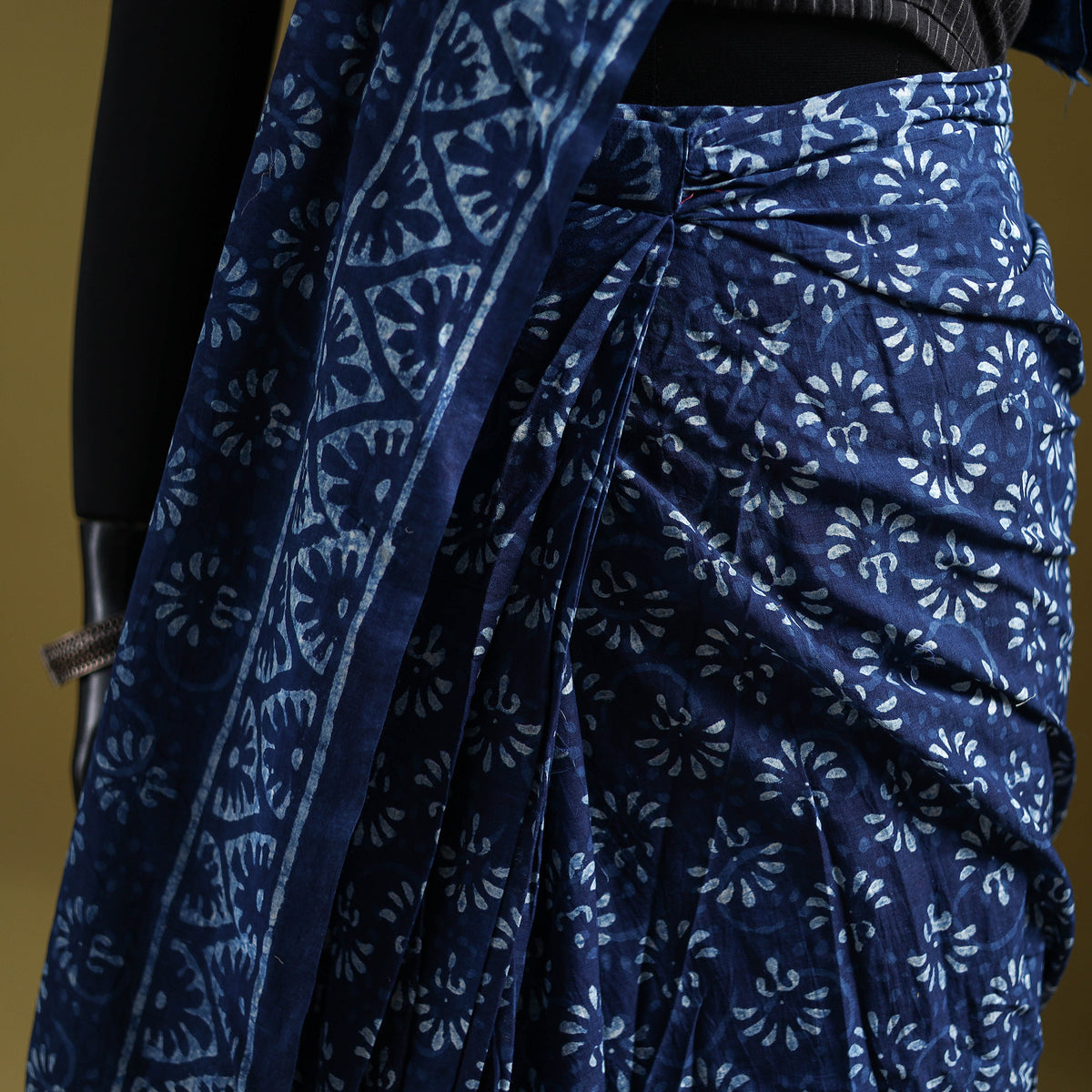 Indigo Bagru Hand Block Print Pure Mul Cotton Ready To Wear Saree 24