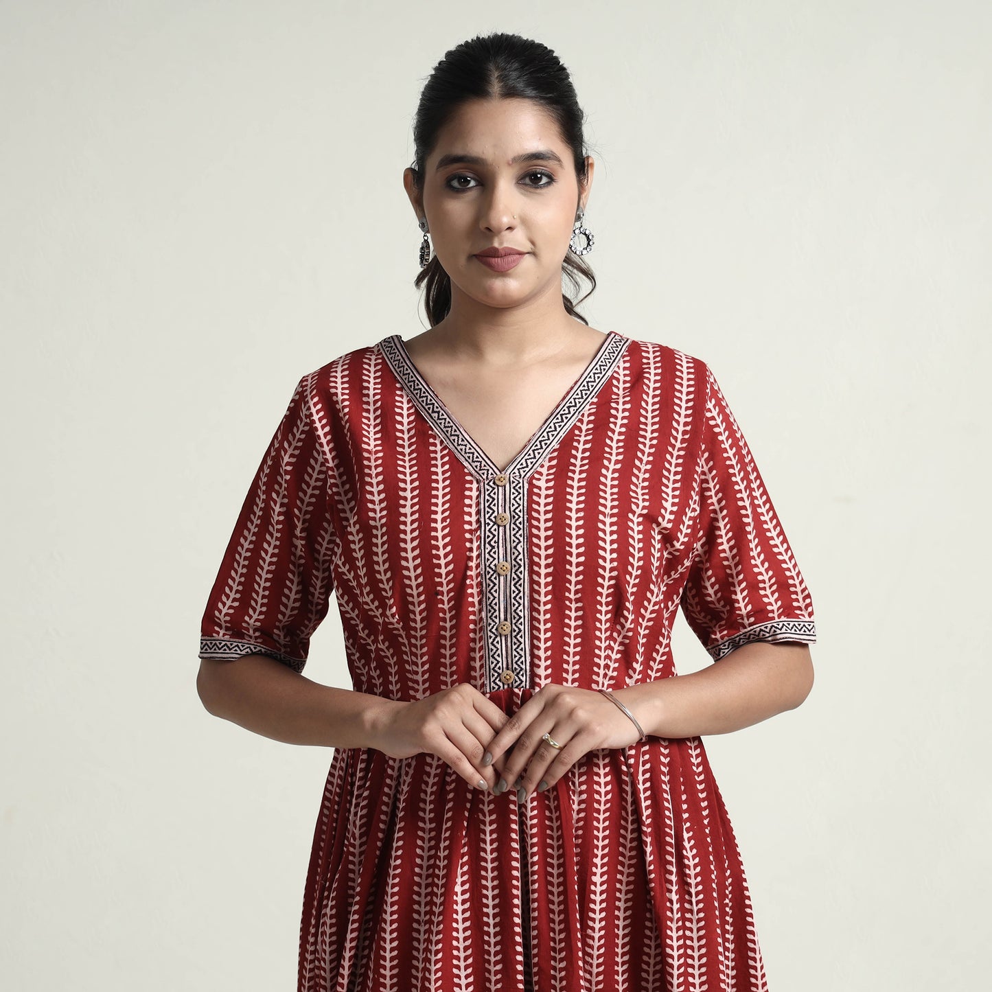 Red - Bagh Block Printed Cotton Dress