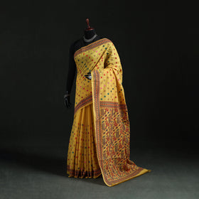 Yellow - Bengal Kantha Hand Embroidery Silk Cotton Chapa Work Saree 52