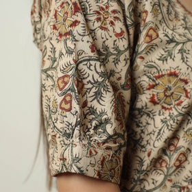 Beige - Pedana Kalamkari Block Printed Cotton Tiered Dress 04